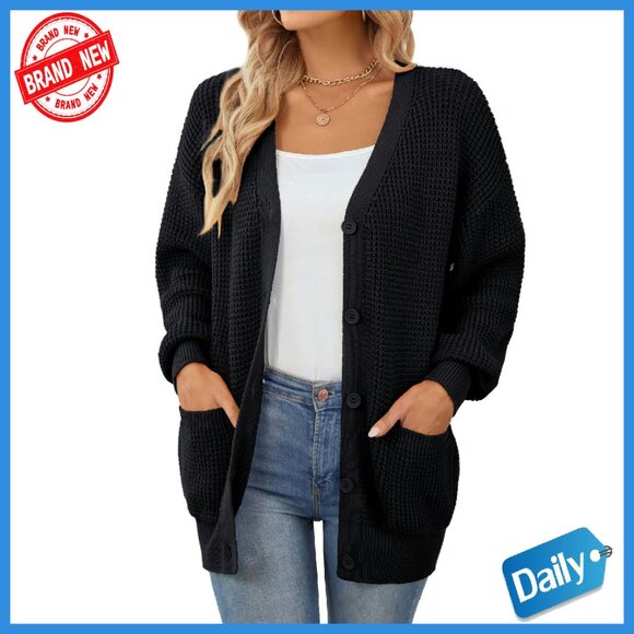 Oversized Cotton Cardigan with Pockets Women's Sweater Fall Winter